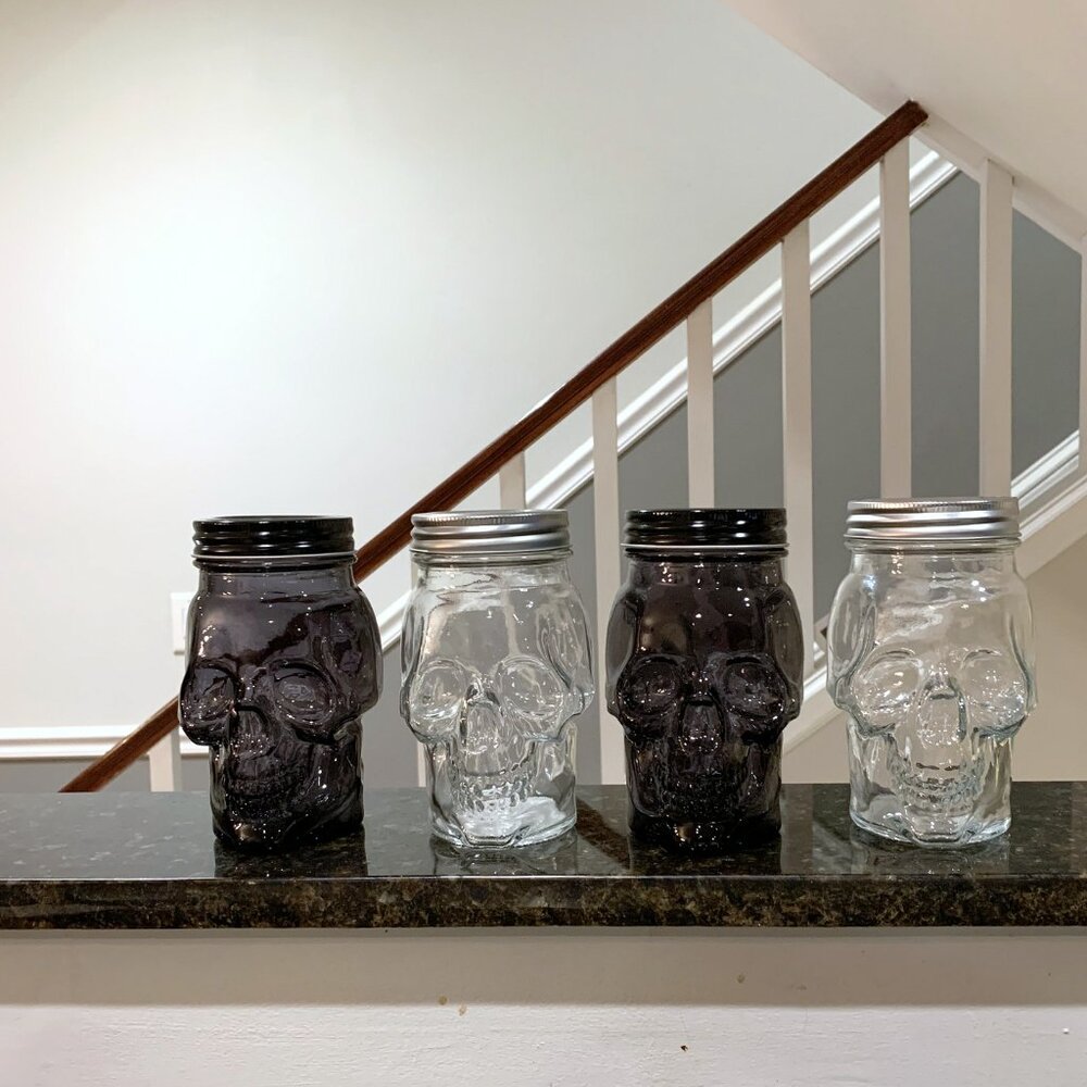 Set of 4 Glass Skull Jars Skeleton Candy Dish NEW Halloween Decor Target 2024